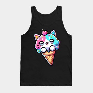 kawaii rainbow ice cream kitty Tank Top